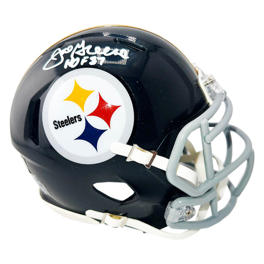 Joe Greene Signed HOF 87 Inscription Pittsburgh Steelers Throwback 63-76 Speed Mini Football Helmet (Beckett)