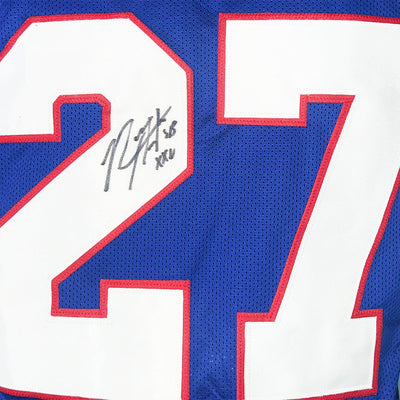 Rodney Hampton Signed SB XXV Champs Inscription New York Pro Blue Football Jersey (JSA)