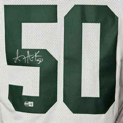 A.J. Hawk Signed Green Bay White Football Jersey (Beckett)