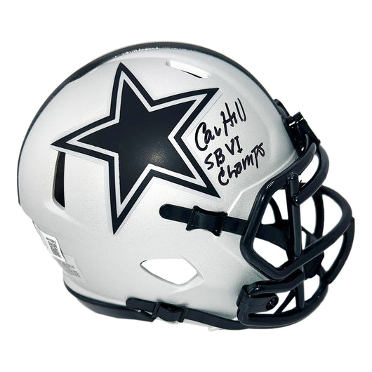 Calvin Hill Signed SBVI Champs Inscription Dallas Cowboys Rave Mini Football Helmet (Beckett)