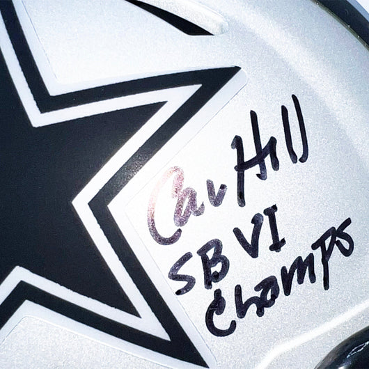 Calvin Hill Signed SBVI Champs Inscription Dallas Cowboys Rave Mini Football Helmet (Beckett)