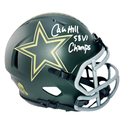 Calvin Hill Signed SBVI Champs Inscription Dallas Cowboys Salute 2025 Mini Football Helmet (Beckett)