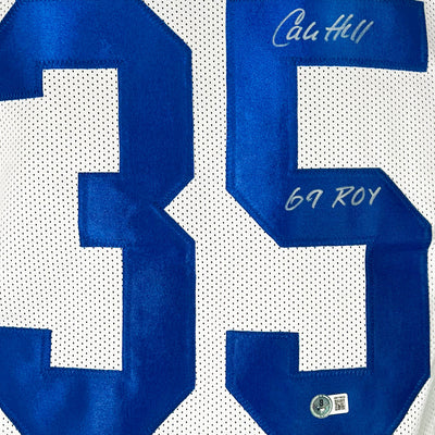Calvin Hill Signed 69 ROY Inscription Dallas White Football Jersey (Beckett)