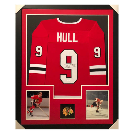 Bobby Hull Signed Chicago Framed Vertical Layout Pro Edition Red Jersey (JSA)