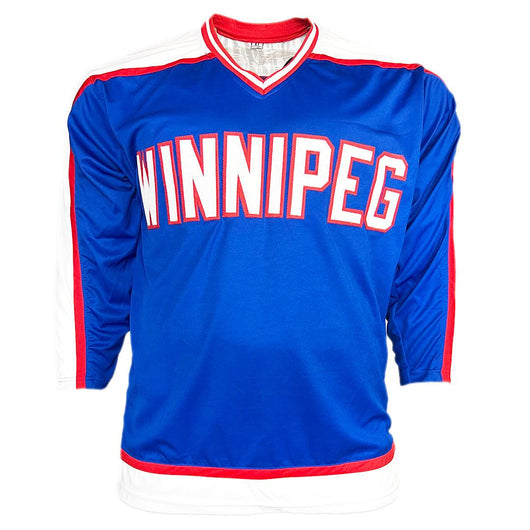 Bobby Hull Signed The Golden Jet Inscription Winnipeg Blue Hockey Jersey (Beckett)