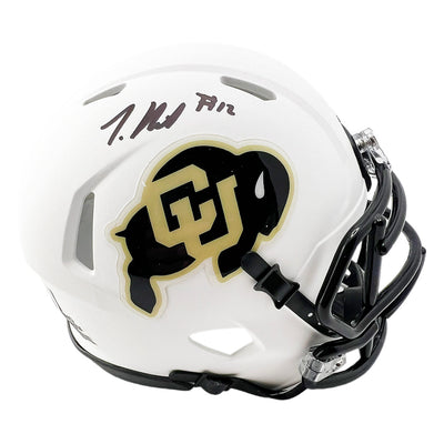Travis Hunter Signed Colorado Buffaloes Speed Mini White Football Helmet (Beckett)