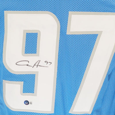 Aidan Hutchinson Signed Detroit Blue Football Jersey (Beckett)