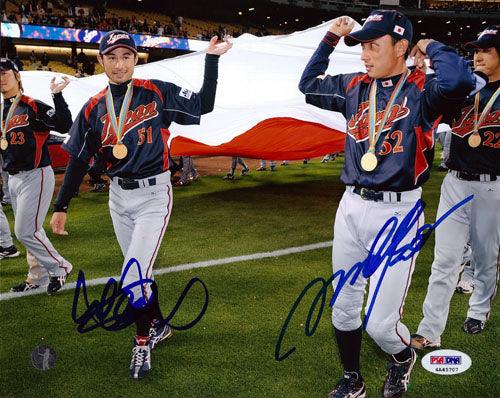 Ichiro Suzuki & Munenori Kawasaki Autographed 8x10 Photo WBC Japan PSA/DNA Stock #39867