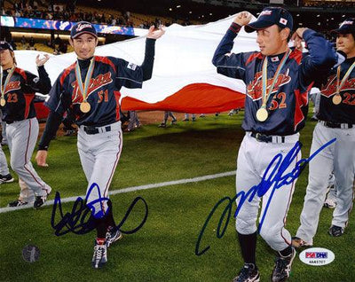 Ichiro Suzuki & Munenori Kawasaki Autographed 8x10 Photo WBC Japan PSA/DNA Stock #39867