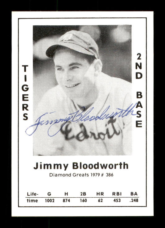 Jimmy Bloodworth Autographed 1979 Diamond Greats Card #386 Detroit Tigers SKU #171352