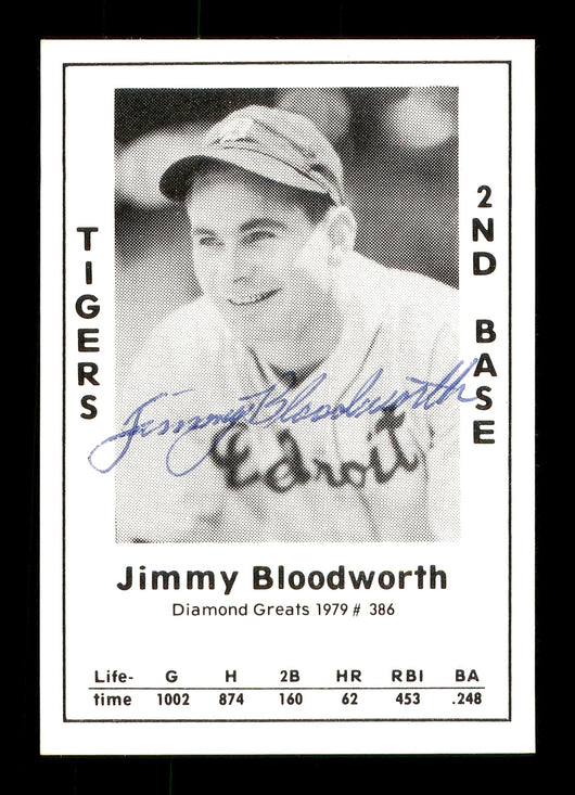 Jimmy Bloodworth Autographed 1979 Diamond Greats Card #386 Detroit Tigers SKU #171352