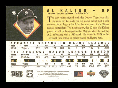 Al Kaline Autographed 1994 Upper Deck Heroes Card #98 Detroit Tigers SKU #178425
