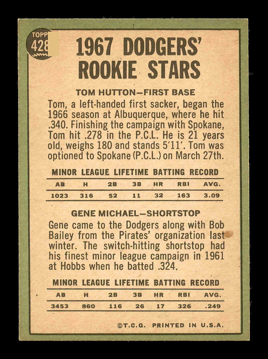 Gene Michael & Tom Hutton Autographed 1967 Topps Rookie Card #428 Los Angeles Dodgers SKU #178504