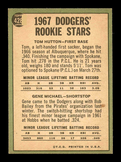 Gene Michael & Tom Hutton Autographed 1967 Topps Rookie Card #428 Los Angeles Dodgers SKU #178504