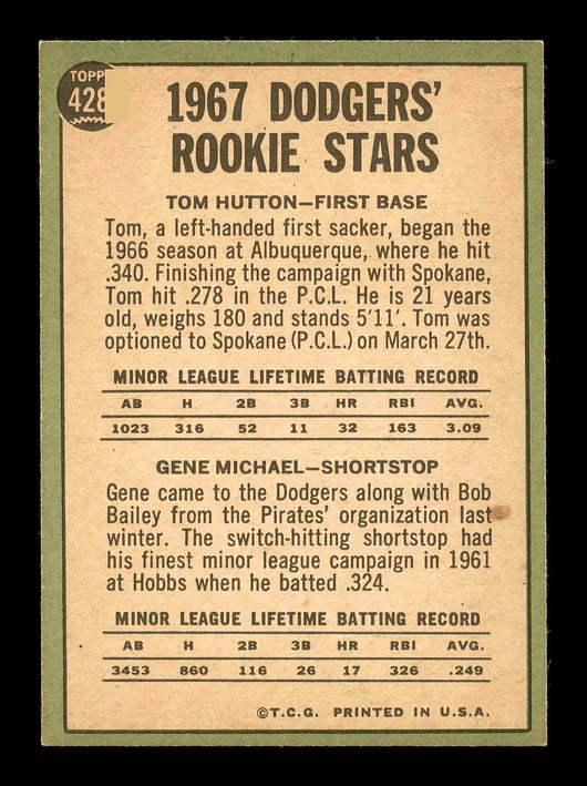 Gene Michael & Tom Hutton Autographed 1967 Topps Rookie Card #428 Los Angeles Dodgers SKU #178504