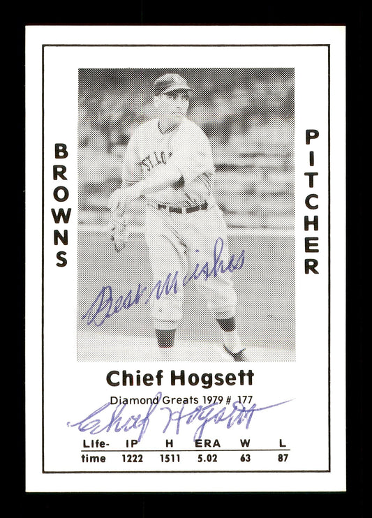 Chief Hogsett Autographed 1979 Diamond Greats Card #177 St. Louis Browns "Best Wishes" SKU #171606