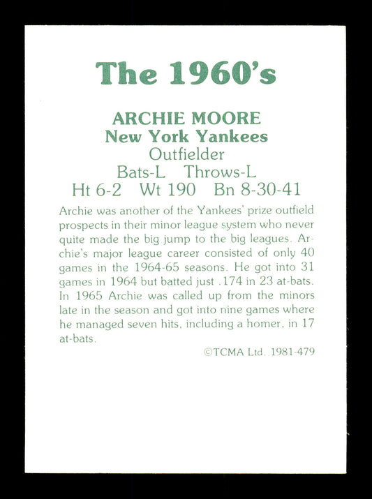 Archie Moore Autographed 1981 TCMA Card #479 New York Yankees SKU #171829