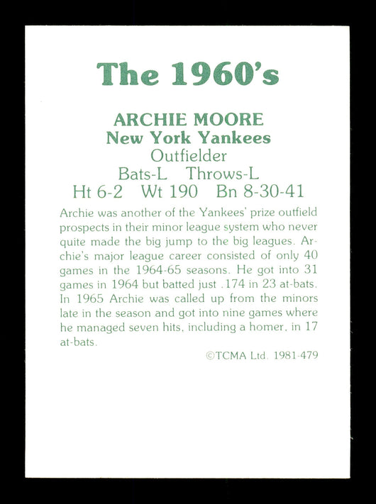 Archie Moore Autographed 1981 TCMA Card #479 New York Yankees SKU #171829