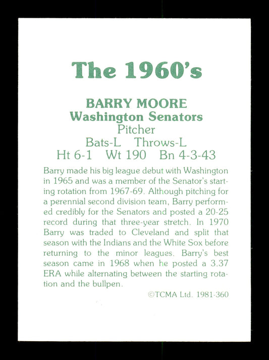 Barry Moore Autographed 1981 TCMA Card #360 Washington Senators "Best Wishes" SKU #171831
