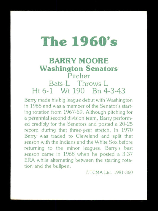 Barry Moore Autographed 1981 TCMA Card #360 Washington Senators "Best Wishes" SKU #171832