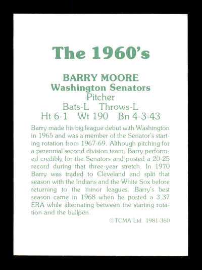 Barry Moore Autographed 1981 TCMA Card #360 Washington Senators "Best Wishes" SKU #171832