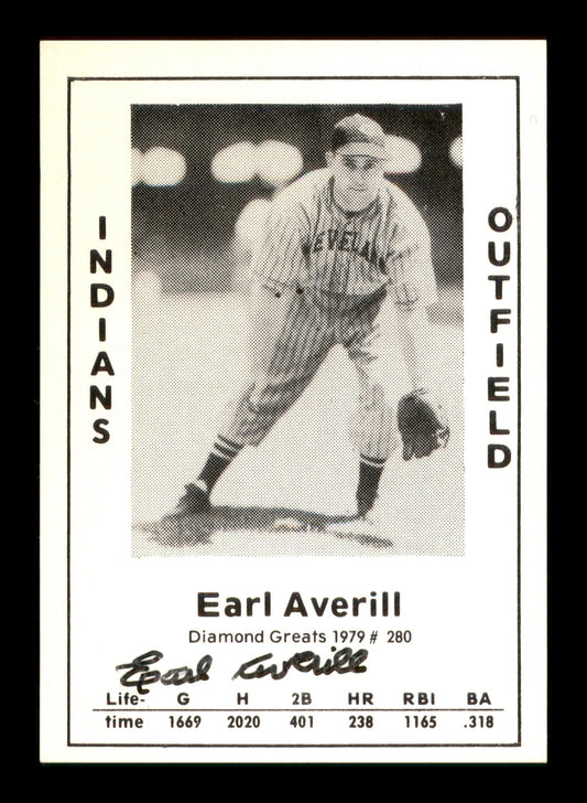 Earl Averill Autographed 1979 Diamond Greats Card #280 Cleveland Indians SKU #188628