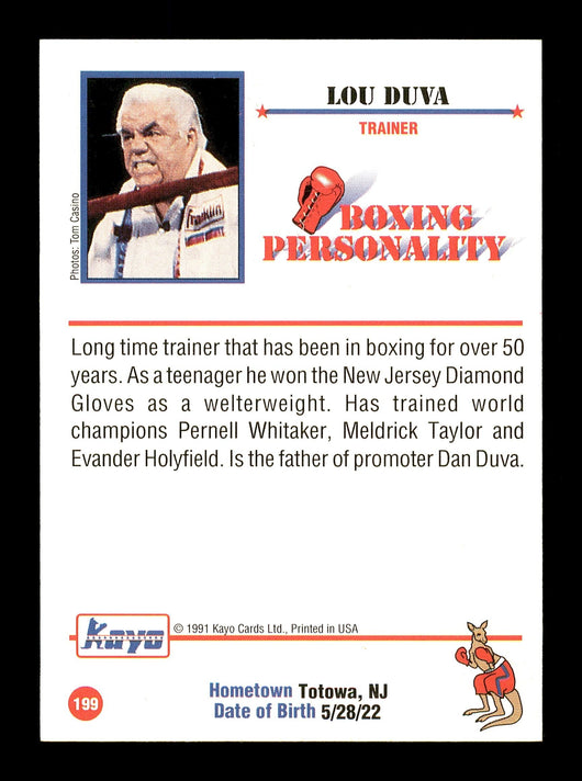 Lou Duva Autographed 1991 Kayo Card #199 Trainer SKU #167223