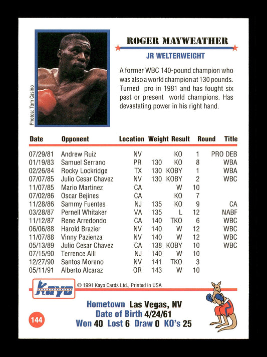 Roger Mayweather Autographed 1991 Kayo Card #144 SKU #167234
