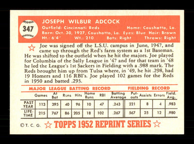 Joe Adcock Autographed 1983 Topps 1952 Topps Reprint Card #347 Cincinnati Reds SKU #172191