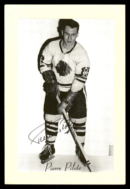 Pierre Pilote Autographed 1944-63 Beehive Group 2 4.5x6.5 Photo Chicago Blackhawks SKU #176797