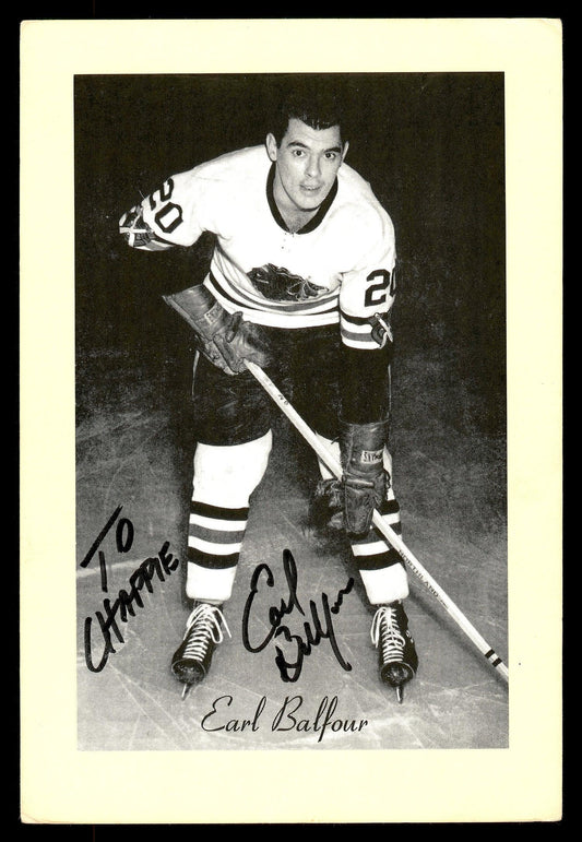 Earl Balfour Autographed 1944-63 Beehive Group 2 4.5x6.5 Photo Chicago Blackhawks "To Chappie" SKU #176826