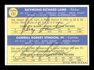 Ray Lamb & Bob Stinson Autographed 1970 Topps Rookie Card #131 Los Angeles Dodgers SKU #167527
