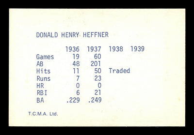 Don Heffner Autographed 1974 TCMA 1936-39 Yankee Dynasty Card New York Yankees SKU #179805