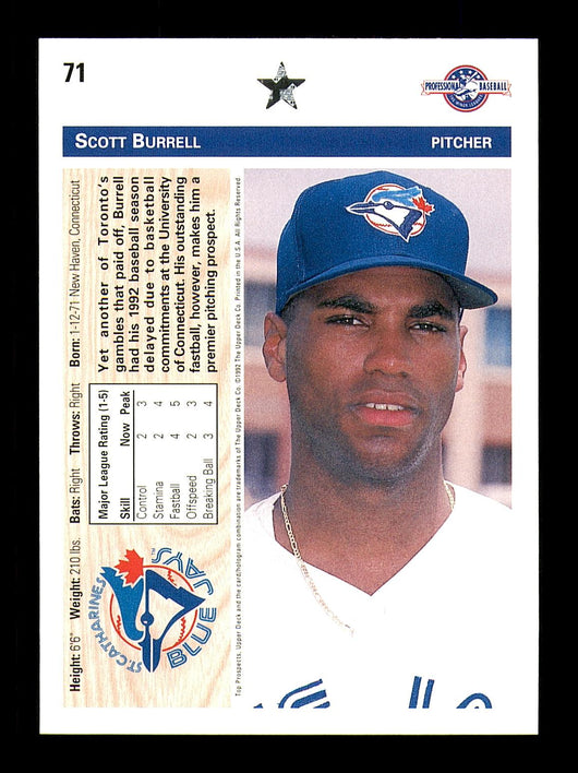 Scott Burrell Autographed 1992 Upper Deck Minor League Rookie Card #71 Toronto Blue Jays SKU #184229