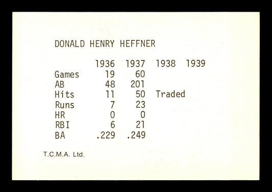 Don Heffner Autographed 1974 TCMA 1936-39 Yankee Dynasty Card New York Yankees SKU #179806