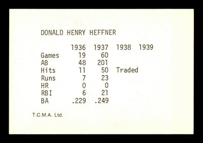 Don Heffner Autographed 1974 TCMA 1936-39 Yankee Dynasty Card New York Yankees SKU #179806