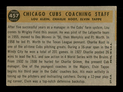 Elvin Tappe Autographed 1960 Topps Card #457 Chicago Cubs Coach SKU #169688