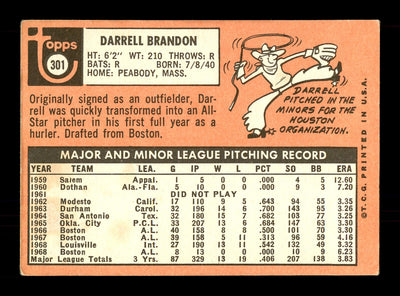 Darrell Brandon Autographed 1969 Topps Card #301 Seattle Pilots SKU #171052