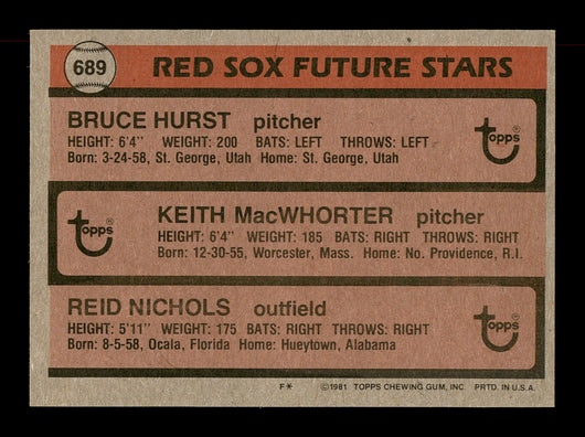Keith MacWhorter & Reid Nichols Autographed 1981 Topps Rookie Card #689 Boston Red Sox SKU #166426