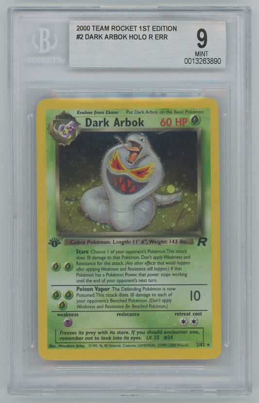 BGS 9 (MINT) Dark Arbok Holo (Error) - 2000 Pokemon Team Rocket 1st Edition (#0013263890)