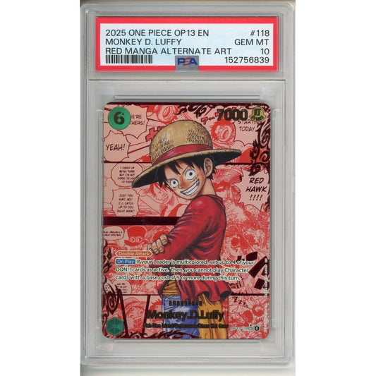 One Piece Graded: Monkey. D. Luffy (2025) OP13-118 Red Manga Alt Art PSA 10