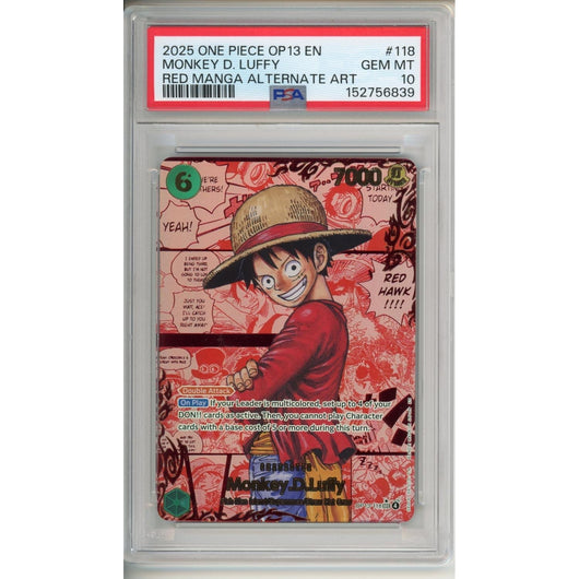 One Piece Graded: Monkey. D. Luffy (2025) OP13-118 Red Manga Alt Art PSA 10
