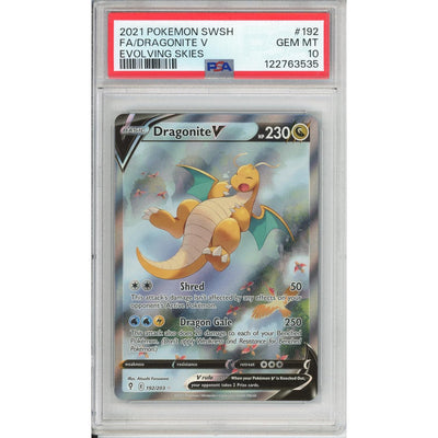Pokemon Graded: Dragonite V 192/203 Evolving Skies (2021) Full Art Holo PSA 10 (Slight Crack In Slab)