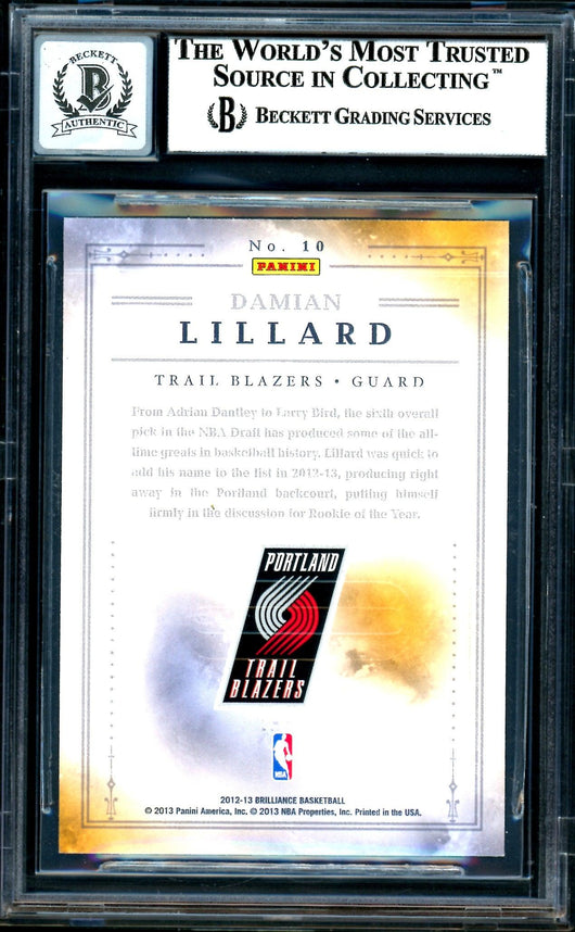 Damian Lillard Autographed 2012-13 Panini Brilliance Magic Numbers Rookie Card #10 Portland Trail Blazers Auto Grade Gem Mint 10 Beckett BAS #13605357