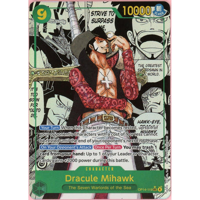 One Piece Single: Dracule Mihawk Manga Alt Art OP14-119 The Azure Sea's Seven NM