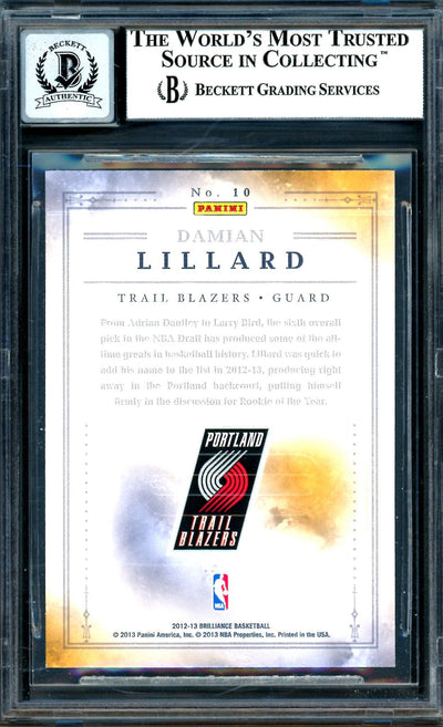 Damian Lillard Autographed 2012-13 Panini Brilliance Magic Numbers Rookie Card #10 Portland Trail Blazers Auto Grade Gem Mint 10 Beckett BAS #13605355