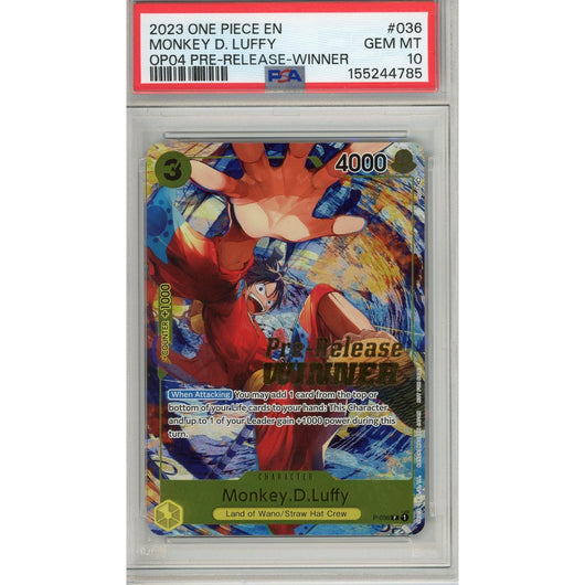 One Piece Graded: Monkey D. Luffy P-036 Pre-Release Winner PSA 10