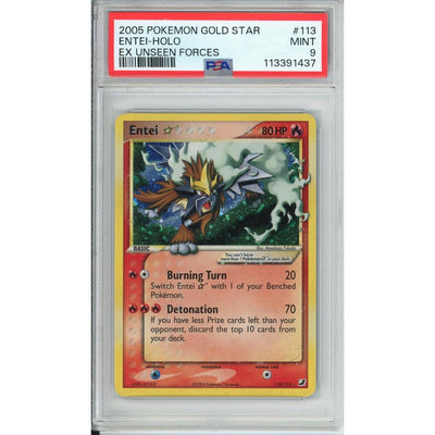 Pokemon Graded: Entei Gold Star 113/115 Ex Unseen Forces (2005) Holo PSA 9
