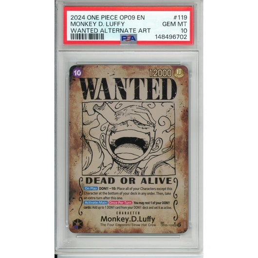 One Piece Graded: Monkey D. Luffy Wanted Poster Alt Art OP05-119 Emperors in the New World PSA 10