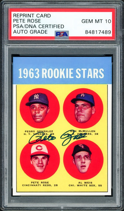 Pete Rose Autographed 1963 Topps Rookie Retro Reprint Card #537 Cincinnati Reds Auto Grade Gem Mint 10 PSA/DNA Stock #211870